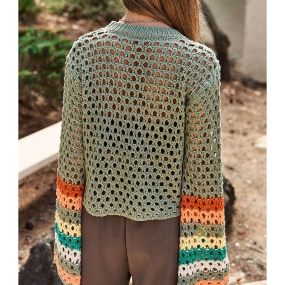 Davi & Dani Crochet Granny Square Bell Sleeve Cropped Sweater S Hippie Festival - Picture 2 of 14